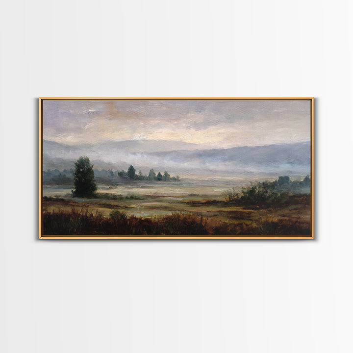 Gallery Style Landscape with Expansive Negative Space Canvas Print, Above Sofa Art, Textured Wall Art, Living Room Decor, ASA-2x1-68