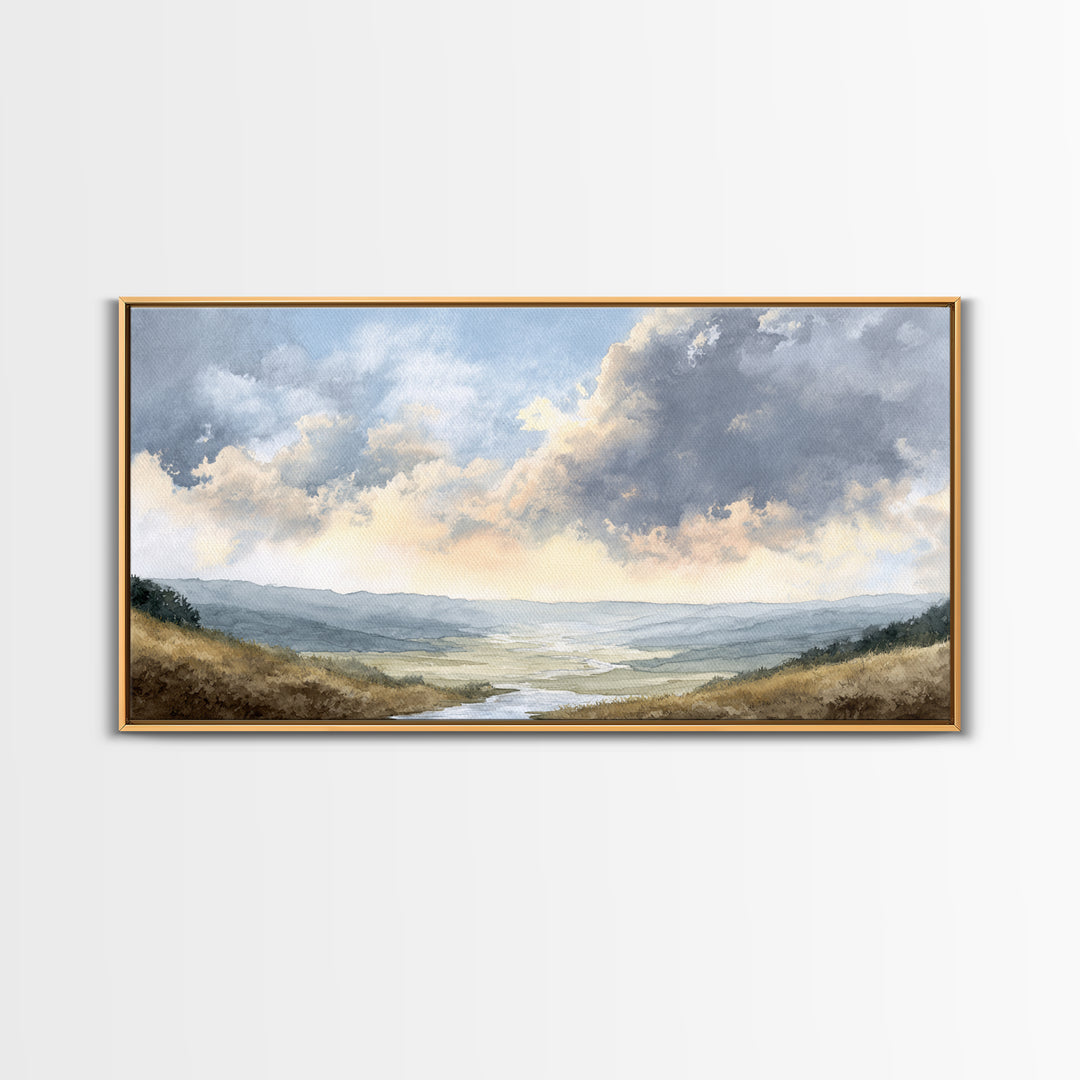 Dramatic Cloudscape over a Distant Valley Canvas Print, Above Sofa Art, Wall Art, Living Room Decor, Fine Art, Statement, ASA-2x1-73
