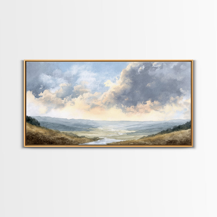 Dramatic Cloudscape over a Distant Valley Canvas Print, Above Sofa Art, Wall Art, Living Room Decor, Fine Art, Statement, ASA-2x1-73