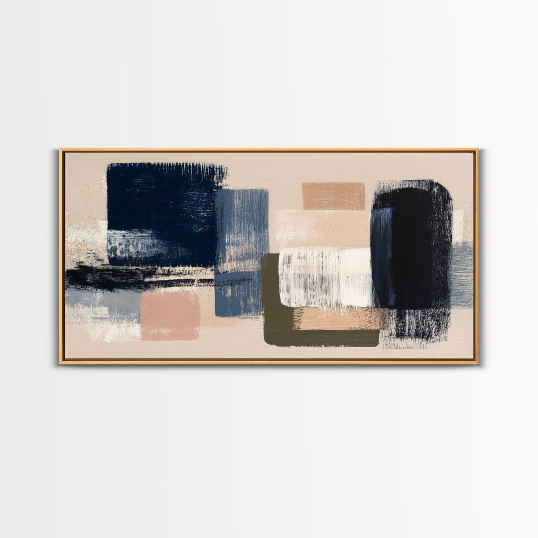 Bold Navy and Ivory Abstract Brushwork Canvas Print, Above Sofa Art, Textured Painting, Living Room Decor, Statement, ASA-2x1-86