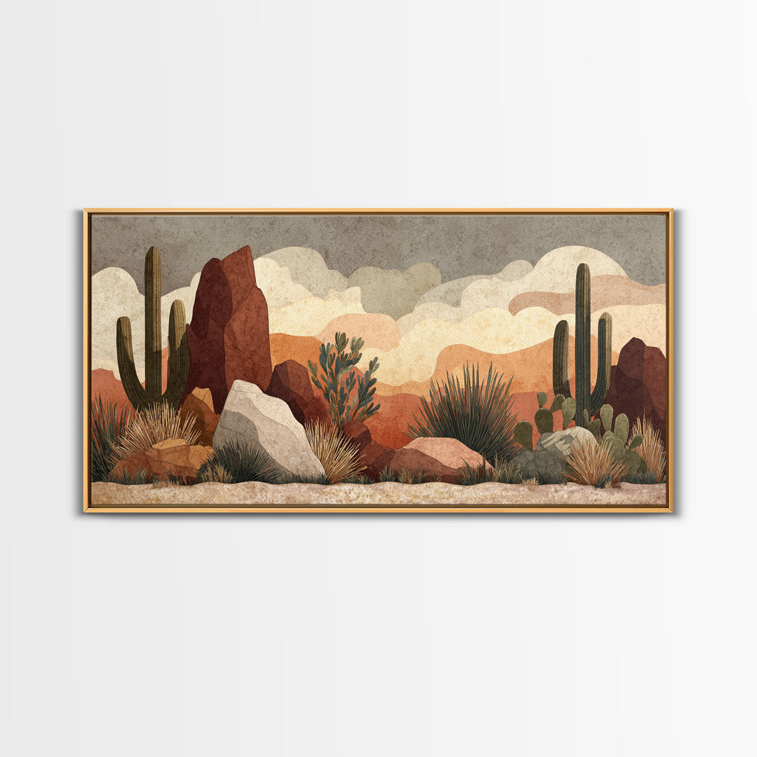 Desert Mesa Panorama Framed Canvas Print, Above Sofa Art, Boho Wall Art, Living Room Decor, Statement, Japandi Wall Art, ASA-2x1-88