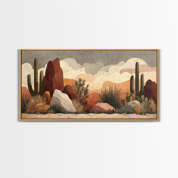 Desert Mesa Panorama Framed Canvas Print, Above Sofa Art, Boho Wall Art, Living Room Decor, Statement, Japandi Wall Art, ASA-2x1-88
