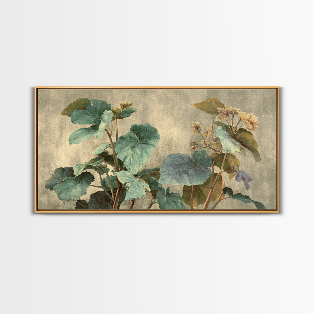 Large Botanical Leaves Canvas Print, Above Sofa Art, Living Room Decor, Oil Painting, Statement 189, Set of Wall Art, ASA-2x1-89