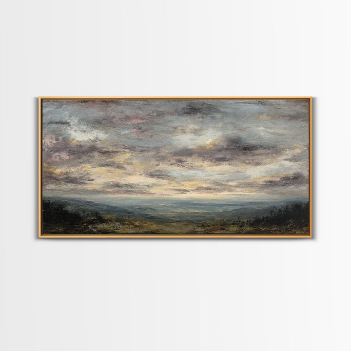 Dramatic Cloudscape over a Distant Valley Framed Canvas Print, Above Sofa Art, Canvas Wall Art, Living Room Decor, Statement, ASA-2x1-97