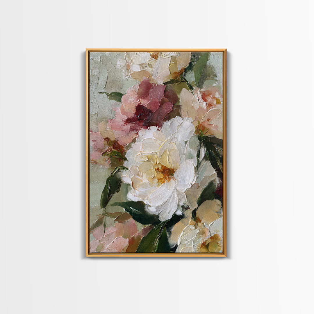 Large Expressive Floral Bouquet Framed Canvas Print, Above Sofa Art, Art Print, Living Room Decor, Fine Art, Statement, ASA-2x3-38