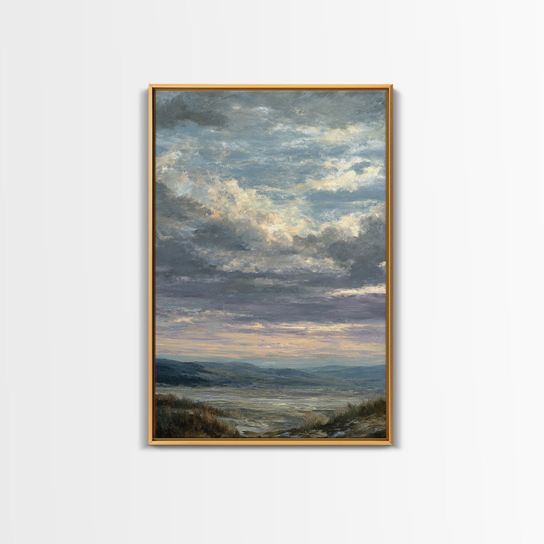 Dramatic Cloudscape over a Distant Valley Canvas Print, Above Sofa Art, Textured Wall Art, Living Room Decor, Statement, ASA-2x3-85