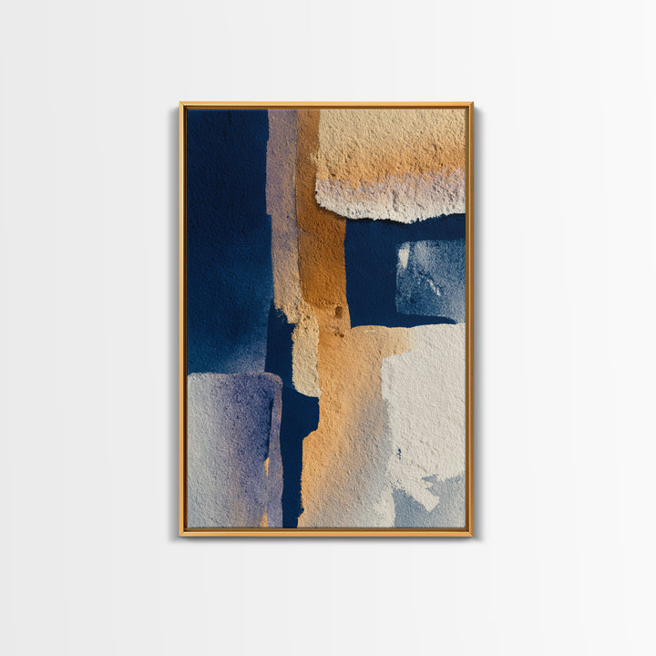 Bold Navy and Ivory Abstract Brushwork Framed Canvas Print, Above Sofa Art, Living Room Decor, Abstract Art, Statement, ASA-2x3-98
