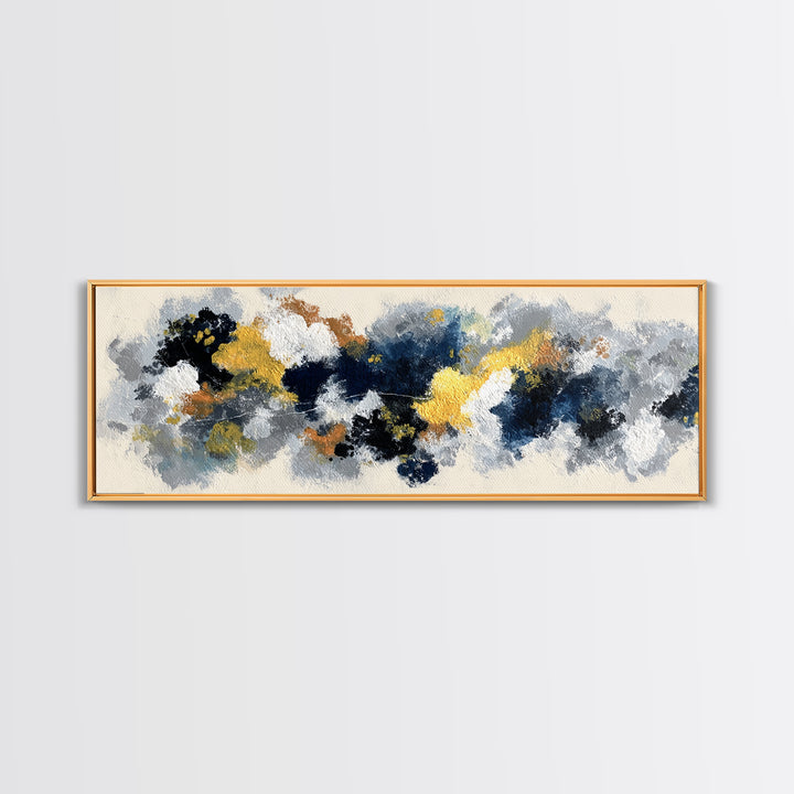 Bold Navy and Ivory Abstract Brushwork Canvas Print, Above Sofa Art, Textured Painting, Living Room Decor, Statement, ASA-3x1-10