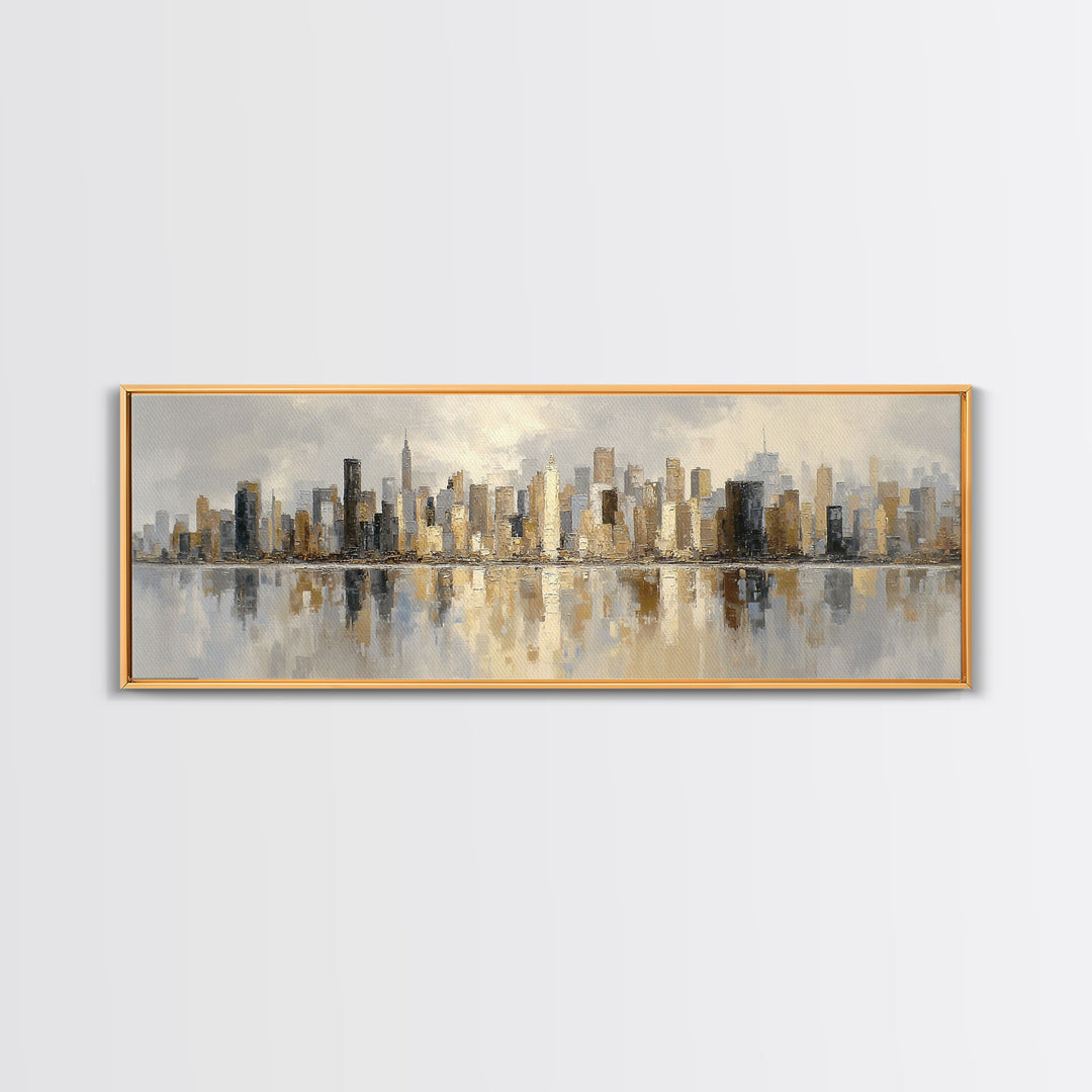 Quiet City Skyline Reduced to Elegant Shapes Canvas Print, Above Sofa Art, Floral Wall Art, Living Room Decor, Abstract Art, ASA-3x1-14