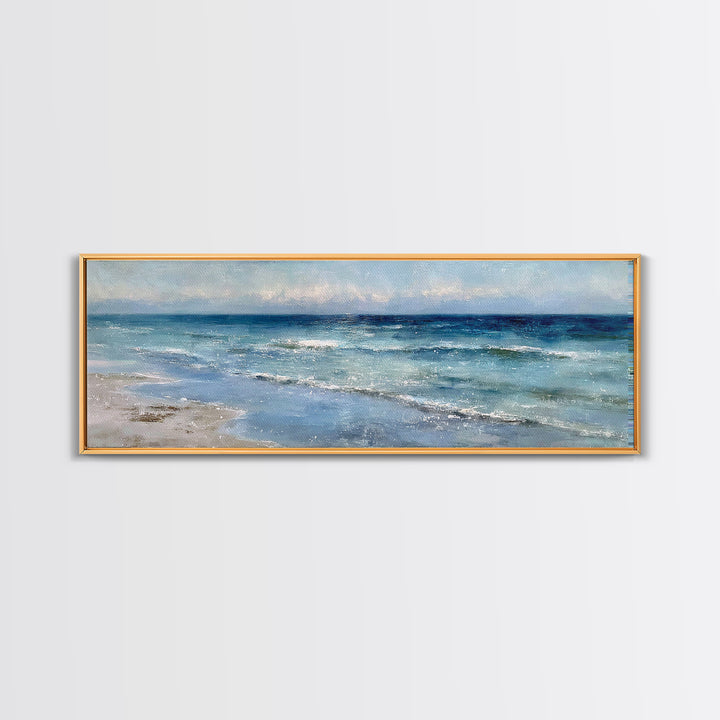 Moody Seascape at Twilight Framed Canvas Print, Above Sofa Art, Modern Art, Living Room Decor, Oil Painting, Statement, ASA-3x1-28