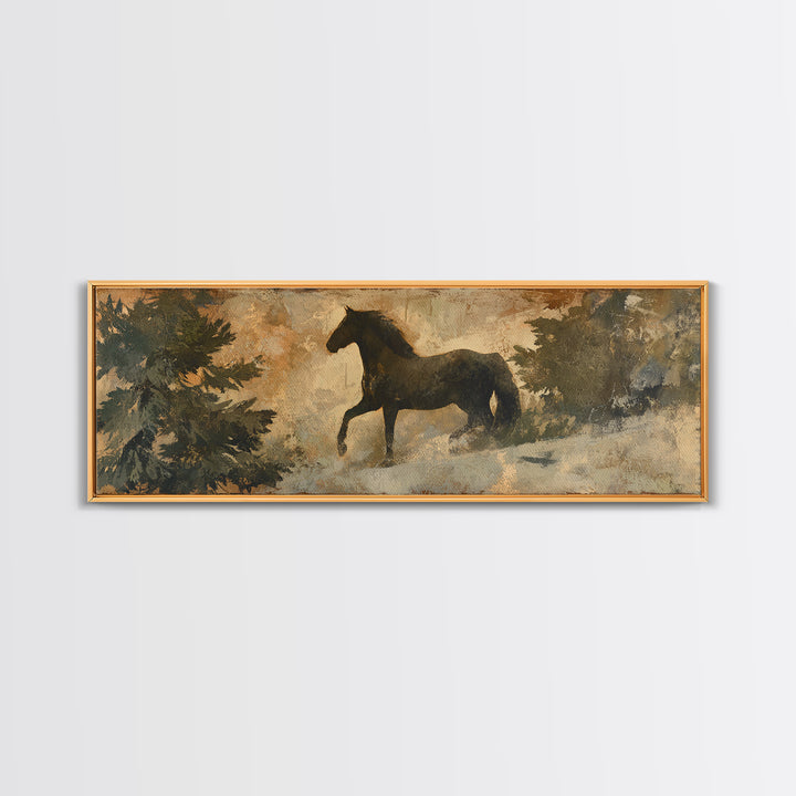Statement Horse Silhouette Canvas Print, Above Sofa Art, Farmhouse Decor, Living Room Decor, Oil Painting, Statement, ASA-3x1-29