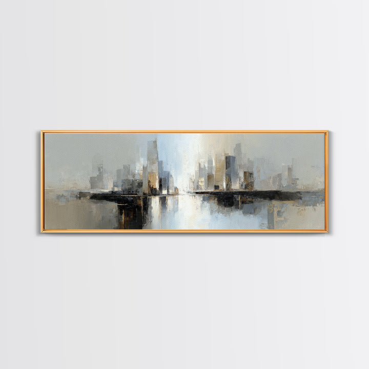 Quiet City Skyline Reduced to Elegant Shapes Canvas Print, Above Sofa Art, Mid Century Modern, Living Room Decor, Statement, ASA-3x1-38