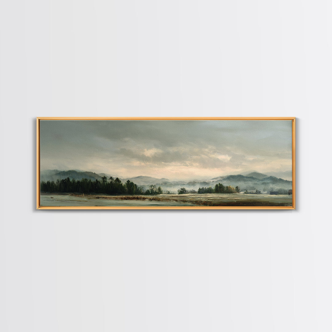 Gallery Style Landscape with Expansive Negative Space Canvas Print, Above Sofa Art, Botanical Wall Art, Living Room Decor, ASA-3x1-40
