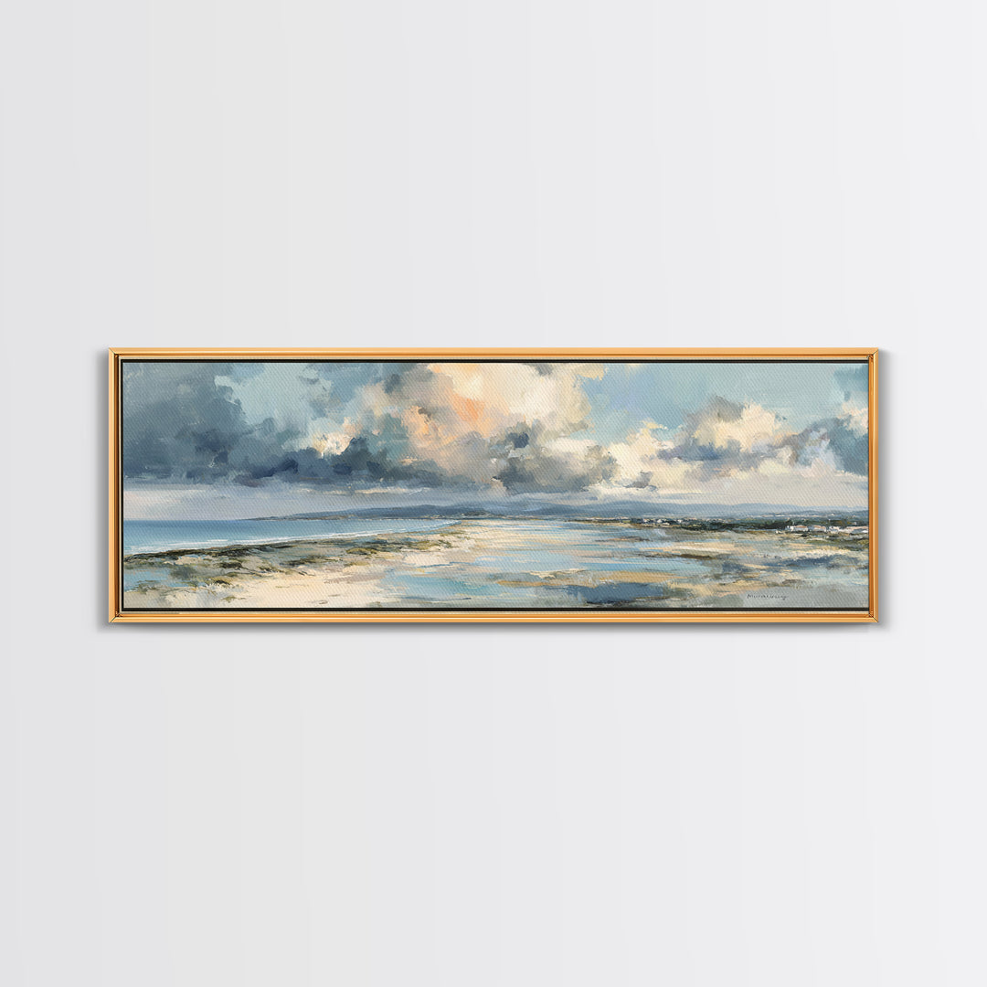 Panoramic Coastal Shoreline from an Aerial View Canvas Print, Above Sofa Art, Minimalist Decor, Living Room Decor, Statement, ASA-3x1-43
