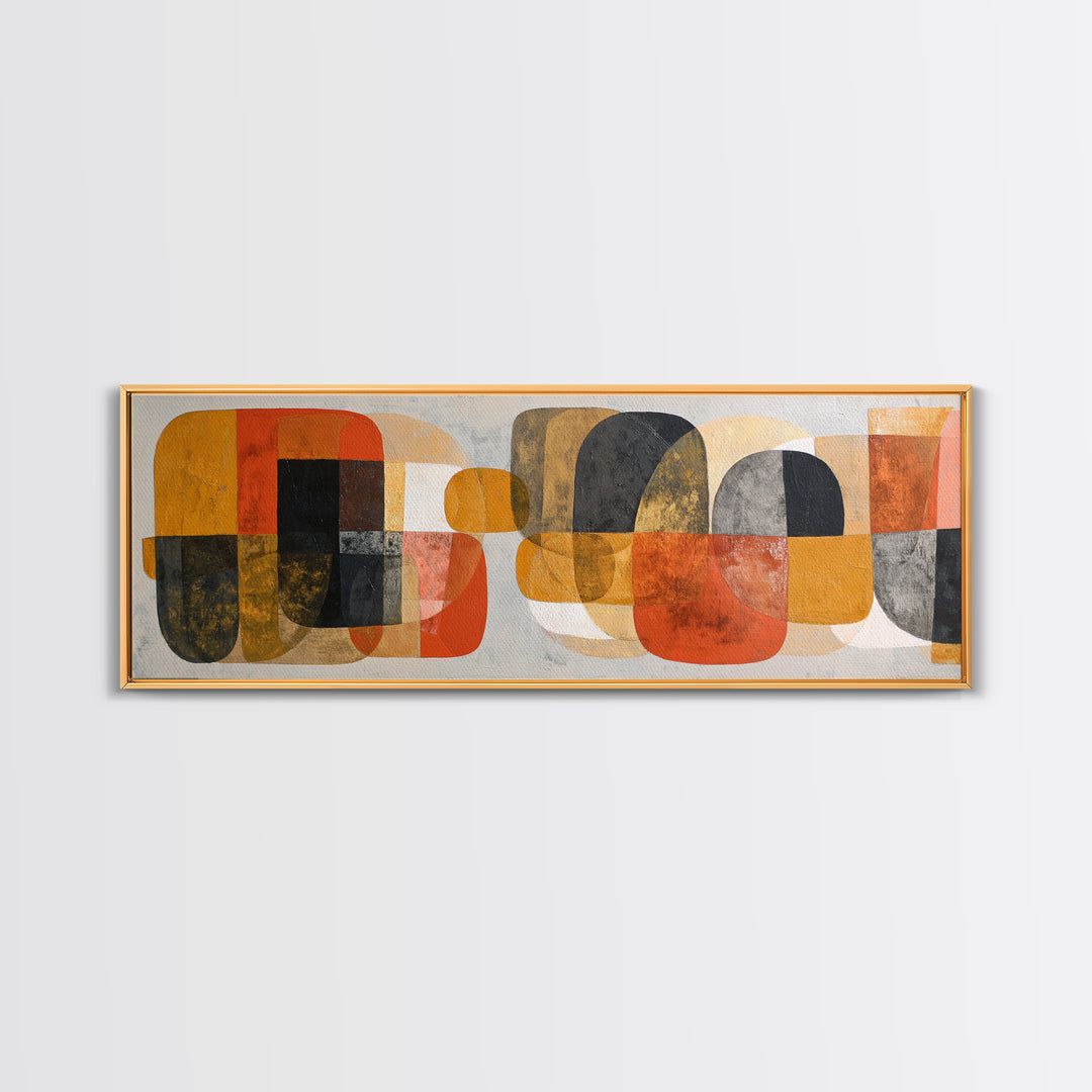 Bold Mid Century Geometric Forms Framed Canvas Print, Above Sofa Art, Gallery Decor, Living Room Decor, Abstract Art, Statement, ASA-3x1-44