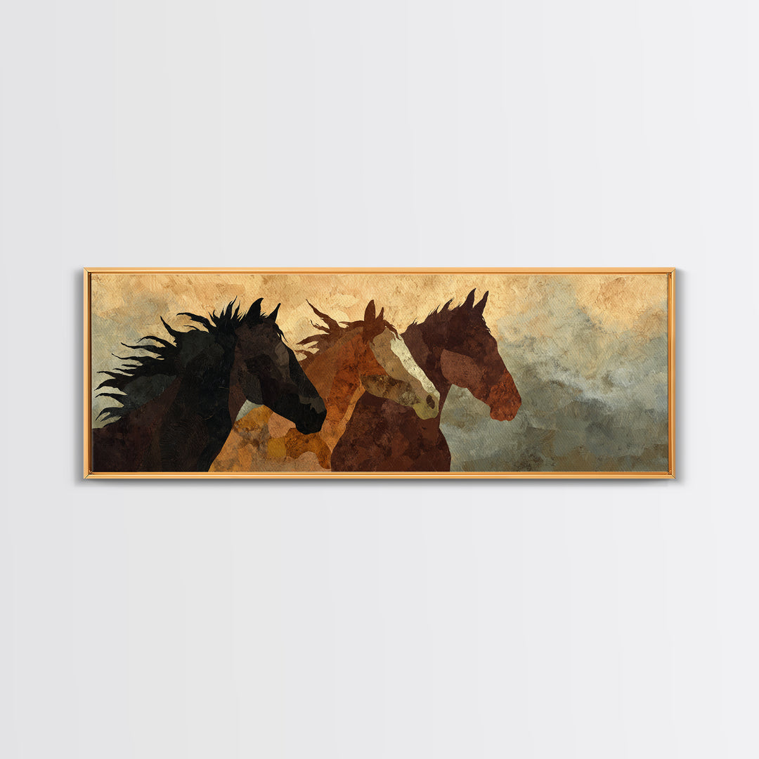 Statement Horse Silhouette Framed Canvas Print, Above Sofa Art, Oversized Wall Art, Living Room Decor, Fine Art, Statement, ASA-3x1-53
