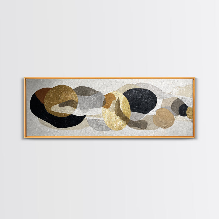 Luxury Monochrome Stone Composition Framed Canvas Print, Above Sofa Art, Textured Painting, Living Room Decor, Statement, ASA-3x1-59