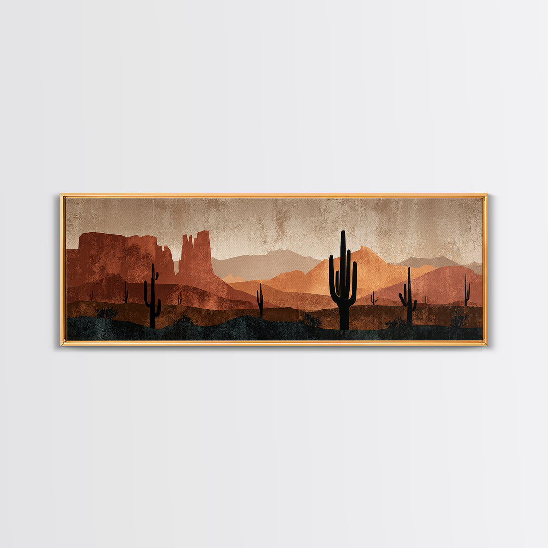 Desert Mesa Panorama Framed Canvas Print, Above Sofa Art, Fine Art Print, Living Room Decor, Oil Painting, Statement, ASA-3x1-60