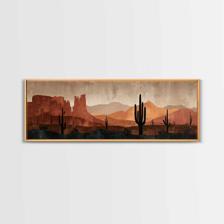 Desert Mesa Panorama Framed Canvas Print, Above Sofa Art, Fine Art Print, Living Room Decor, Oil Painting, Statement, ASA-3x1-60