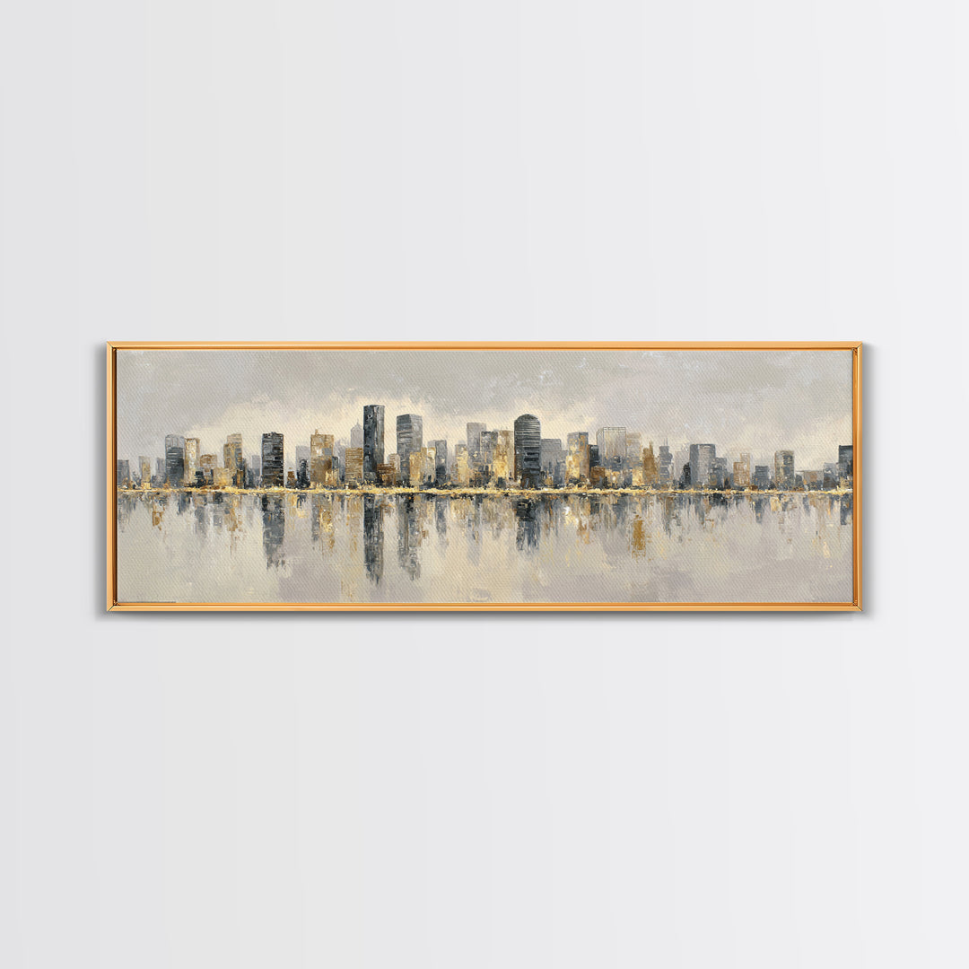 Quiet City Skyline Reduced to Elegant Shapes Canvas Print, Above Sofa Art, Coastal Decor, Living Room Decor, Statement, ASA-3x1-62