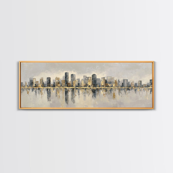 Quiet City Skyline Reduced to Elegant Shapes Canvas Print, Above Sofa Art, Coastal Decor, Living Room Decor, Statement, ASA-3x1-62