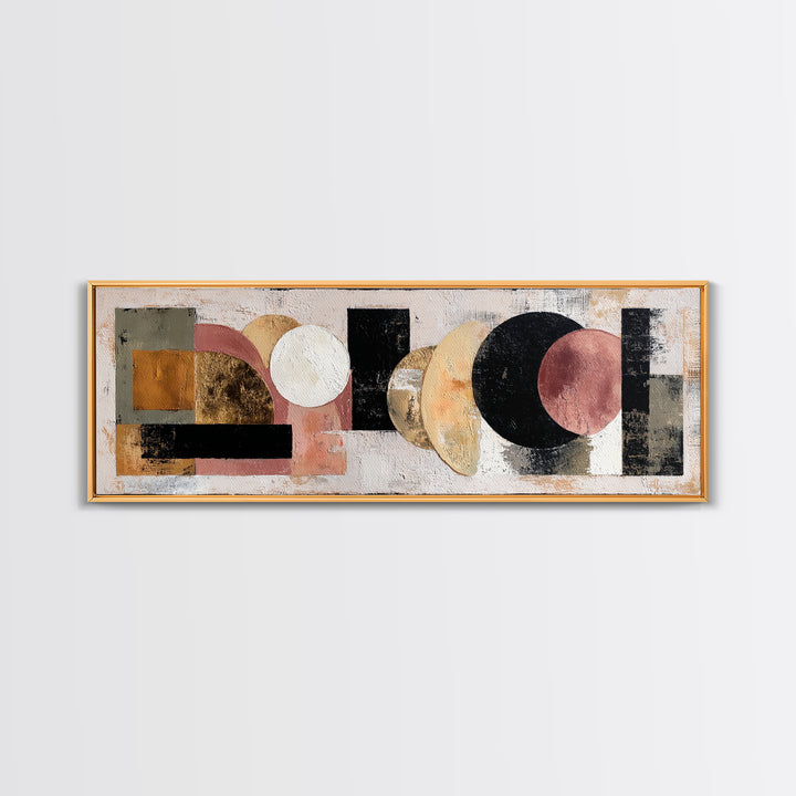 Bold Mid Century Geometric Forms Framed Canvas Print, Above Sofa Art, Living Room Decor, Abstract Art, Statement, ASA-3x1-68