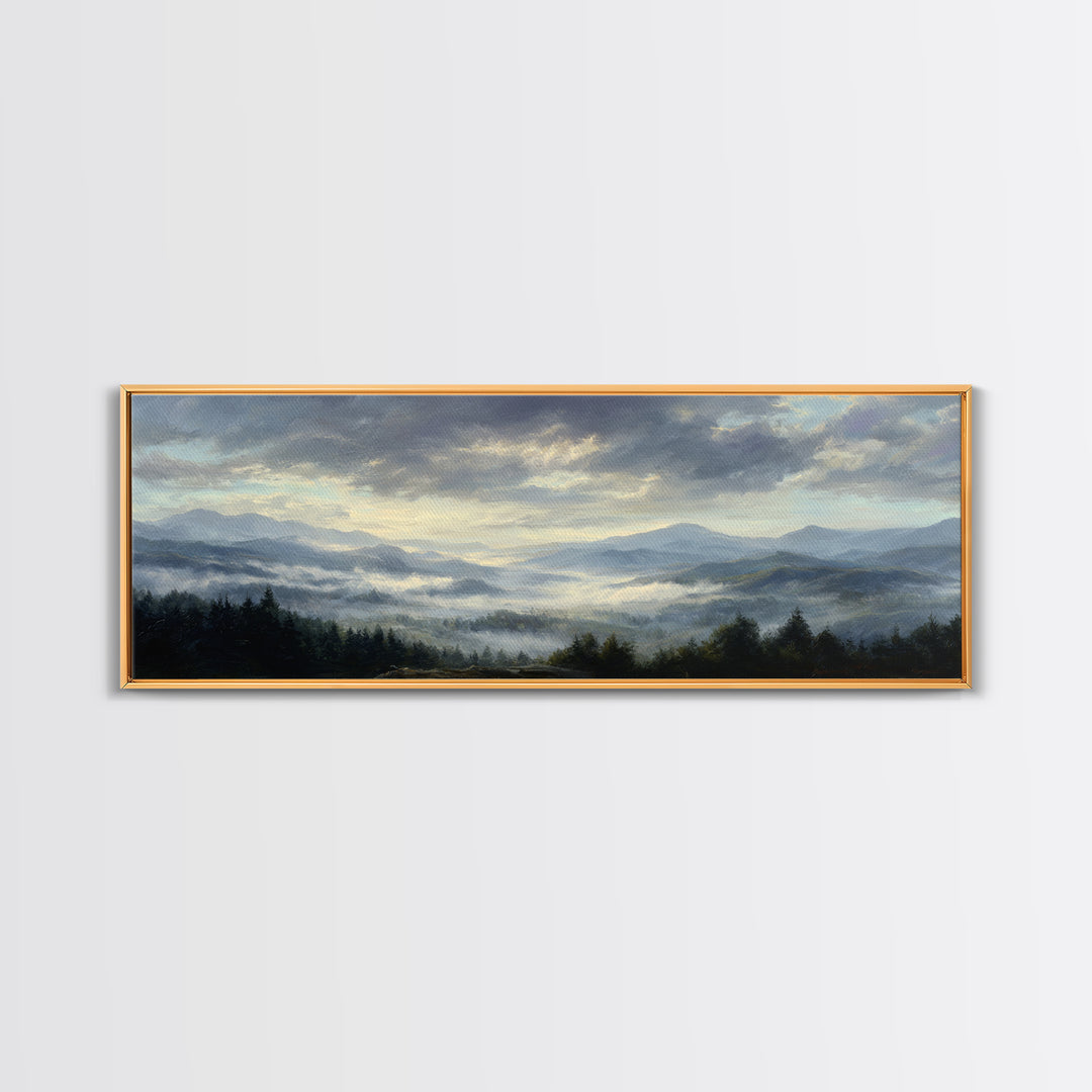 Dramatic Cloudscape over a Distant Valley Framed Canvas Print, Above Sofa Art, Canvas Print, Living Room Decor, Statement, ASA-3x1-69