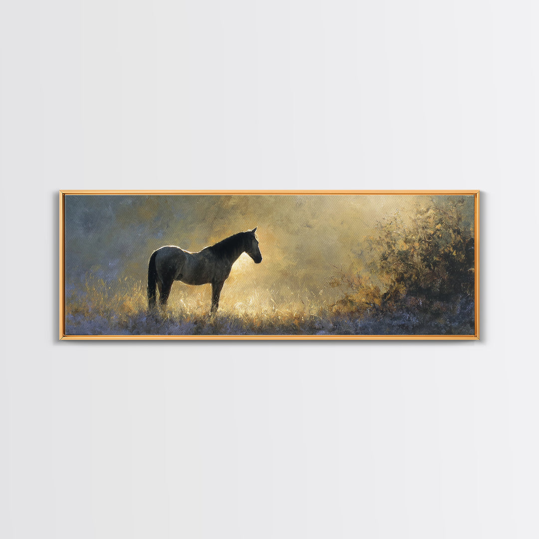 Statement Horse Silhouette Framed Canvas Print, Above Sofa Art, Oversized Wall Art, Living Room Decor, Fine Art, Statement, ASA-3x1-77