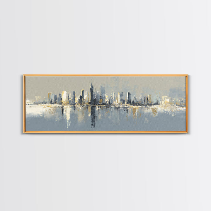 Quiet City Skyline Reduced to Elegant Shapes Canvas Print, Above Sofa Art, Living Room Decor, Abstract Art, Statement, ASA-3x1-86
