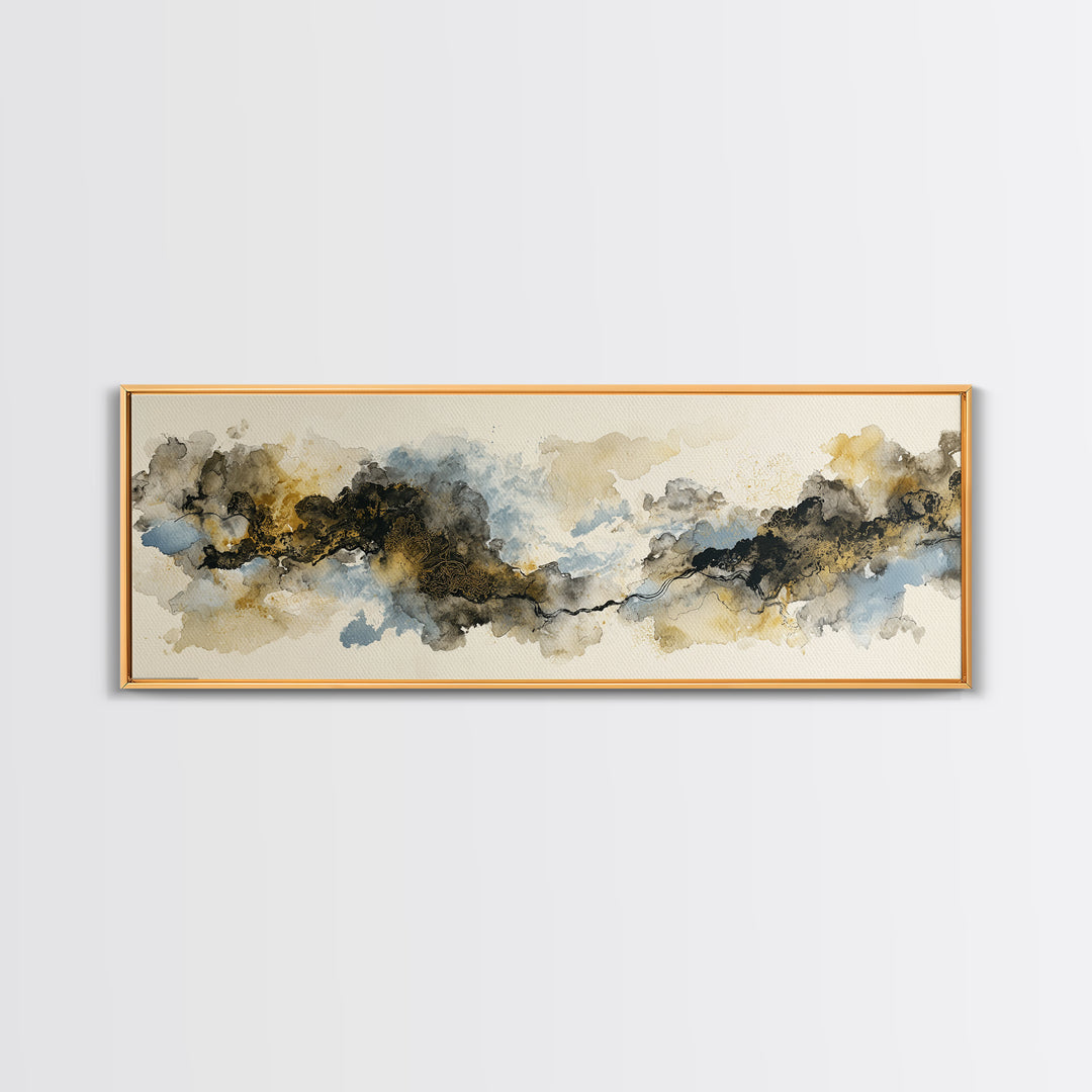 Minimal Black Ink Composition Canvas Print, Above Sofa Art, Japandi Wall Art, Living Room Decor, Fine Art, Statement, ASA-3x1-96