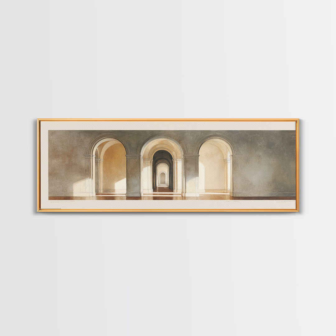 Architectural Arch Study Canvas Print, Above Sofa Art, Japandi Wall Art, Living Room Decor, Watercolor Art, Statement, ASA-3x1-97