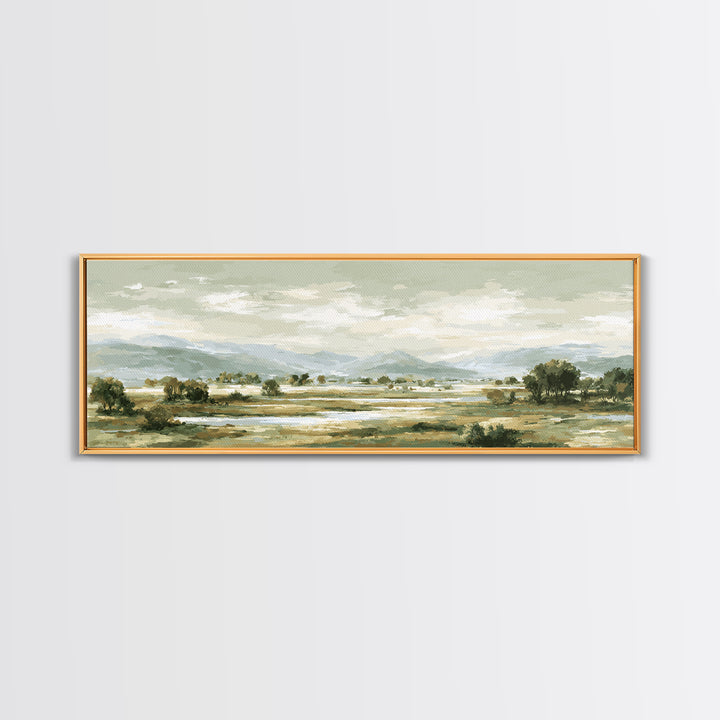 Wide Olive and Beige Meadow Panorama Canvas Print, Above Sofa Art, Canvas Print, Living Room Decor, Oil Painting, Statement, ASA-3x1-98