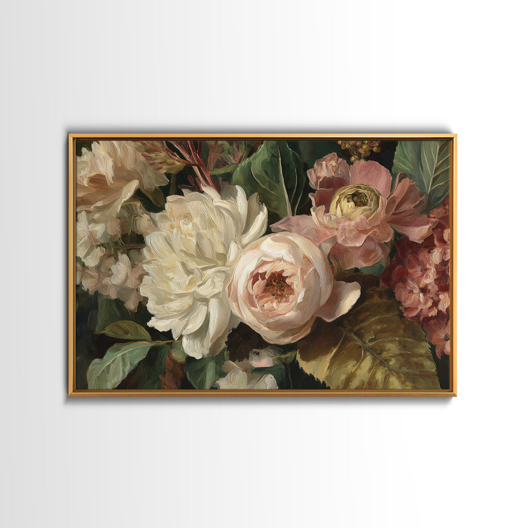 Large Expressive Floral Bouquet Framed Canvas Print, Above Sofa Art, Canvas Wall Art, Living Room Decor, Oil Painting, ASA-3x2-10
