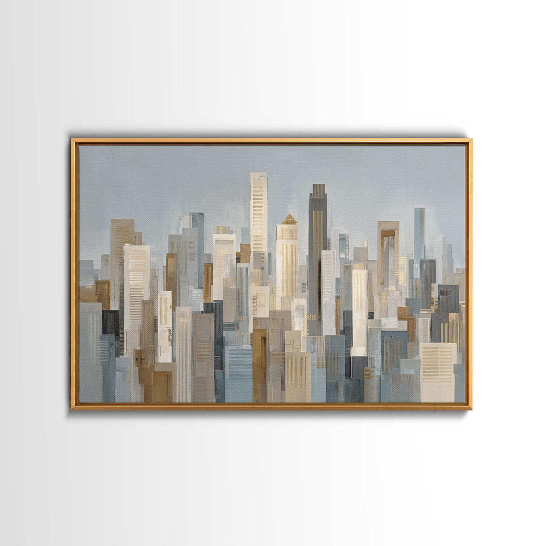 Quiet City Skyline Reduced to Elegant Shapes Canvas Print, Above Sofa Art, Minimalist Decor, Living Room Decor, Statement, ASA-3x2-2