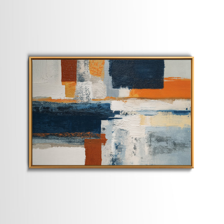 Bold Navy and Ivory Abstract Brushwork Canvas Print, Above Sofa Art, Mid Century Modern, Living Room Decor, Abstract Art, ASA-3x2-22