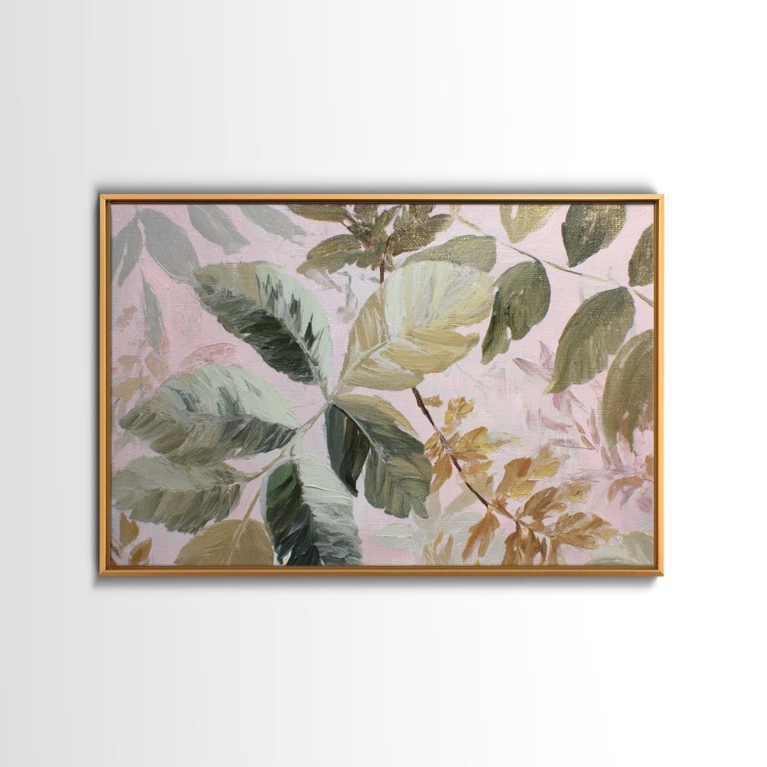 Large Botanical Leaves Canvas Print, Above Sofa Art, Set of 3 Wall Art, Living Room Decor, Oil Painting, Statement, ASA-3x2-49