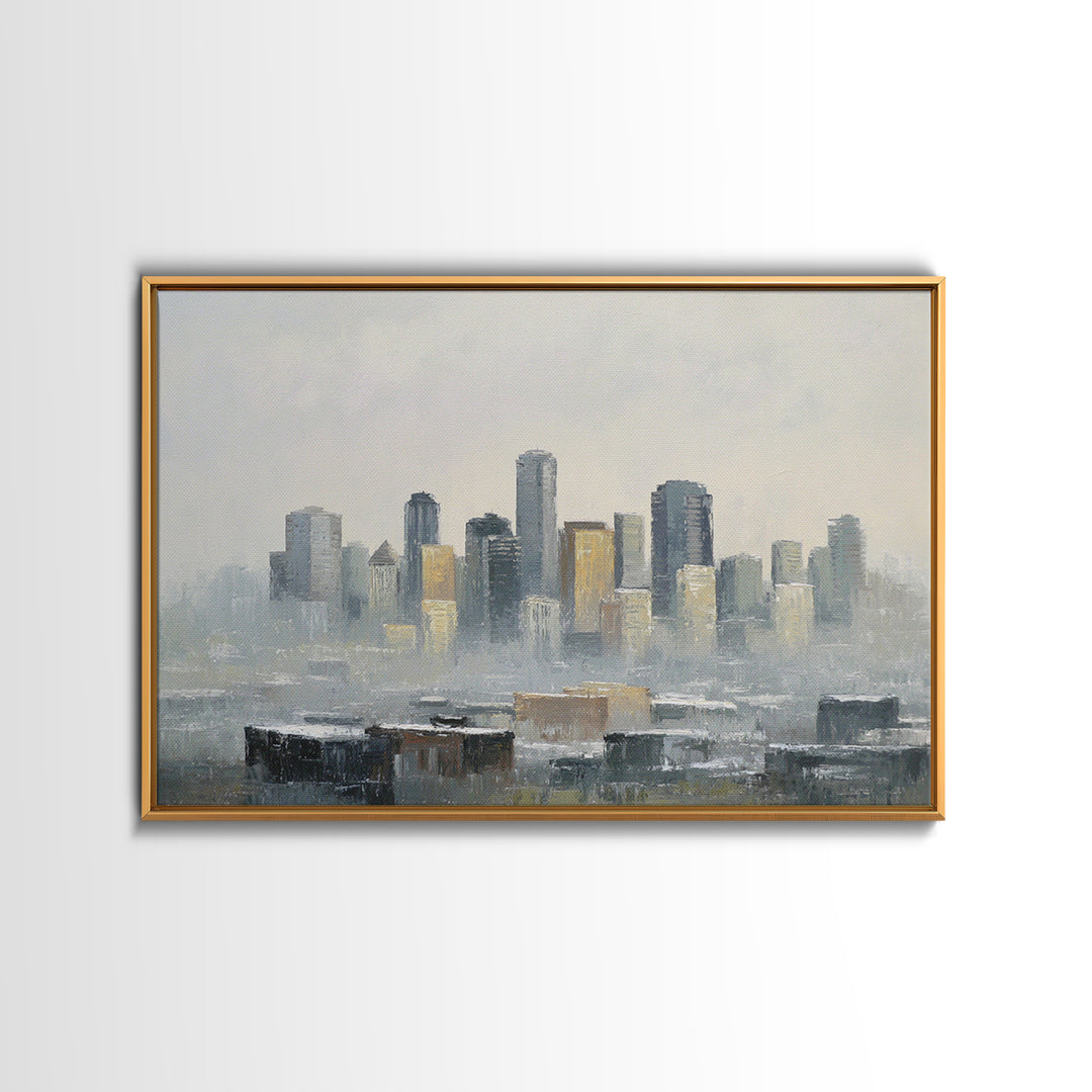 Quiet City Skyline Reduced to Elegant Shapes Canvas Print, Above Sofa Art, Abstract Wall Art, Living Room Decor, Statement, ASA-3x2-50