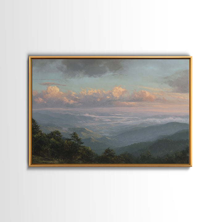 Dramatic Cloudscape over a Distant Valley Canvas Print, Above Sofa Art, Horizontal Wall Art, Living Room Decor, Statement, ASA-3x2-57