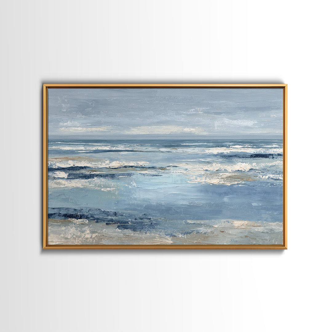 Moody Seascape at Twilight Framed Canvas Print, Above Sofa Art, Set of 3 Prints, Living Room Decor, Abstract Art, Statement, ASA-3x2-64