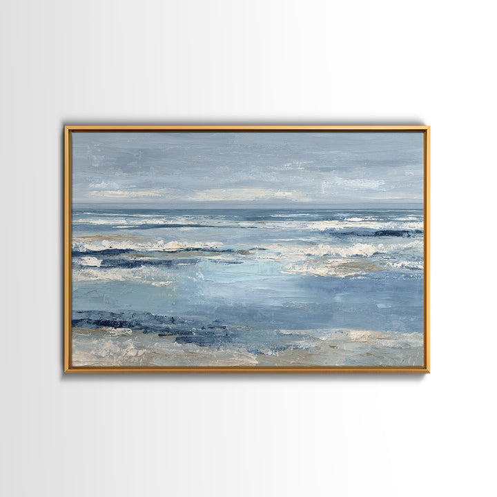 Moody Seascape at Twilight Framed Canvas Print, Above Sofa Art, Set of 3 Prints, Living Room Decor, Abstract Art, Statement, ASA-3x2-64