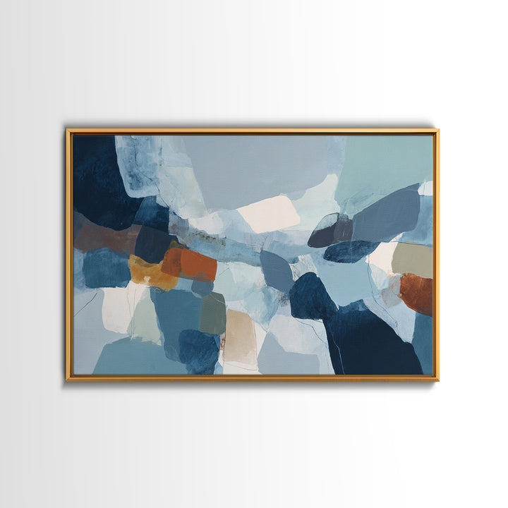 Bold Navy and Ivory Abstract Brushwork Framed Canvas Print, Above Sofa Art, Living Room Decor, Abstract Art, Statement, ASA-3x2-70