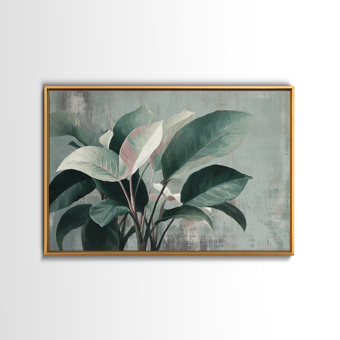 Large Botanical Leaves Canvas Print, Above Sofa Art, Set of 3 Wall Art, Living Room Decor, Oil Painting, Statement, ASA-3x2-73