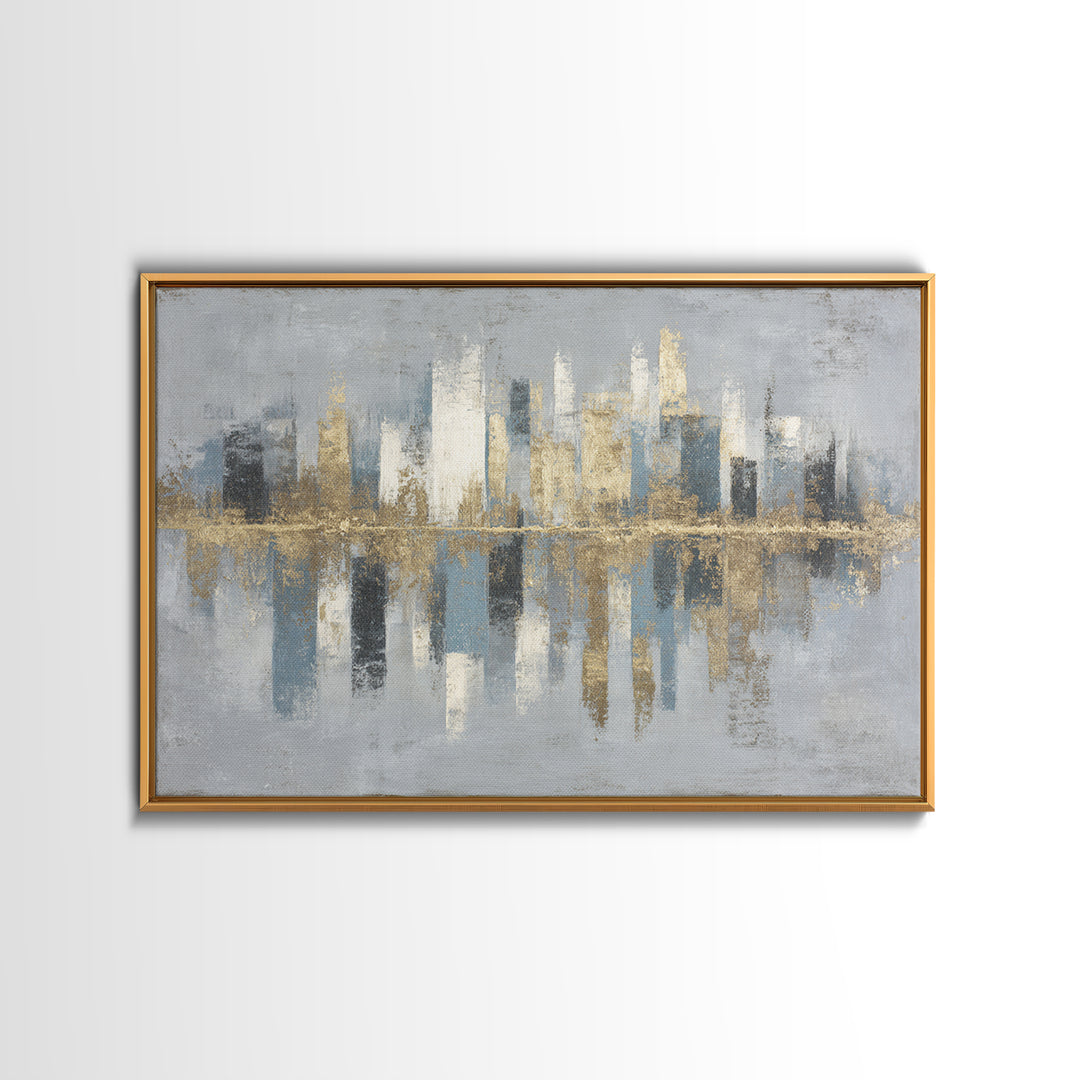 Quiet City Skyline Reduced to Elegant Shapes Canvas Print, Above Sofa Art, Abstract Wall Art, Living Room Decor, Statement, ASA-3x2-74