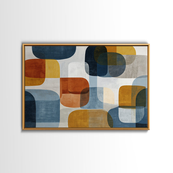 Bold Mid Century Geometric Forms Framed Canvas Print, Above Sofa Art, Floral Wall Art, Living Room Decor, Abstract Art, ASA-3x2-80