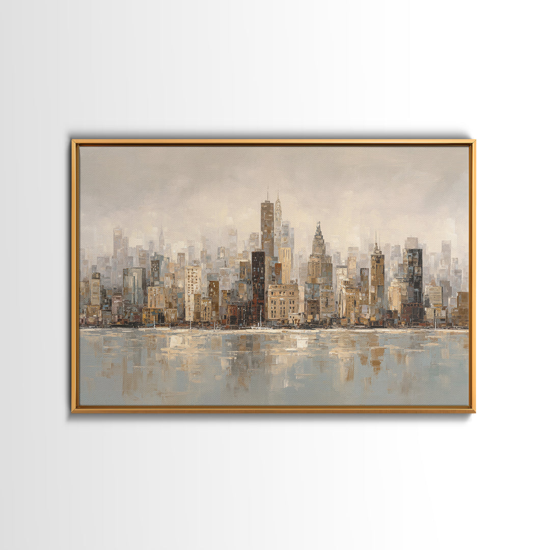 Quiet City Skyline Reduced to Elegant Shapes Canvas Print, Above Sofa Art, Watercolor Painting, Living Room Decor, Statement, ASA-3x2-98