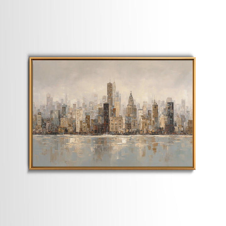 Quiet City Skyline Reduced to Elegant Shapes Canvas Print, Above Sofa Art, Watercolor Painting, Living Room Decor, Statement, ASA-3x2-98