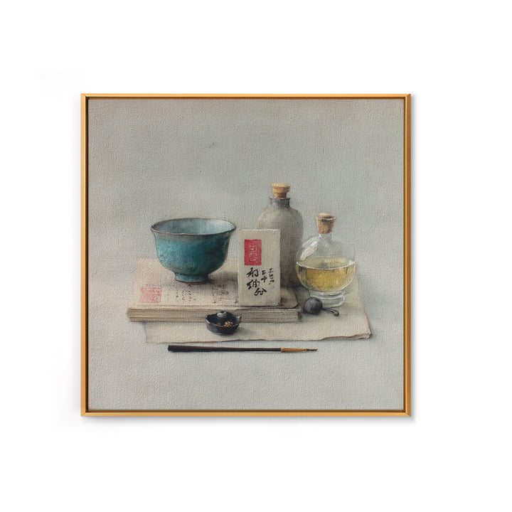 Tea Bowl and Steam Still Life on Canvas Print, Asian Inspired Art, Bird Art, Living Room Decor, Oil Painting, Harmony, ASI-1x1-15