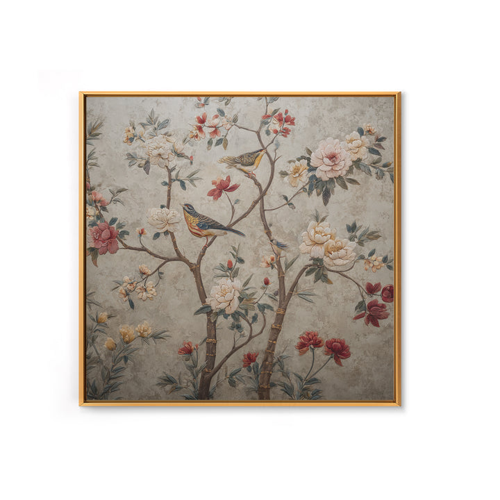 Fan Shaped Composition of Blossoms and Birds Canvas Print, Asian Inspired Art, Japanese Art Print, Living Room Decor, Harmony, ASI-1x1-17