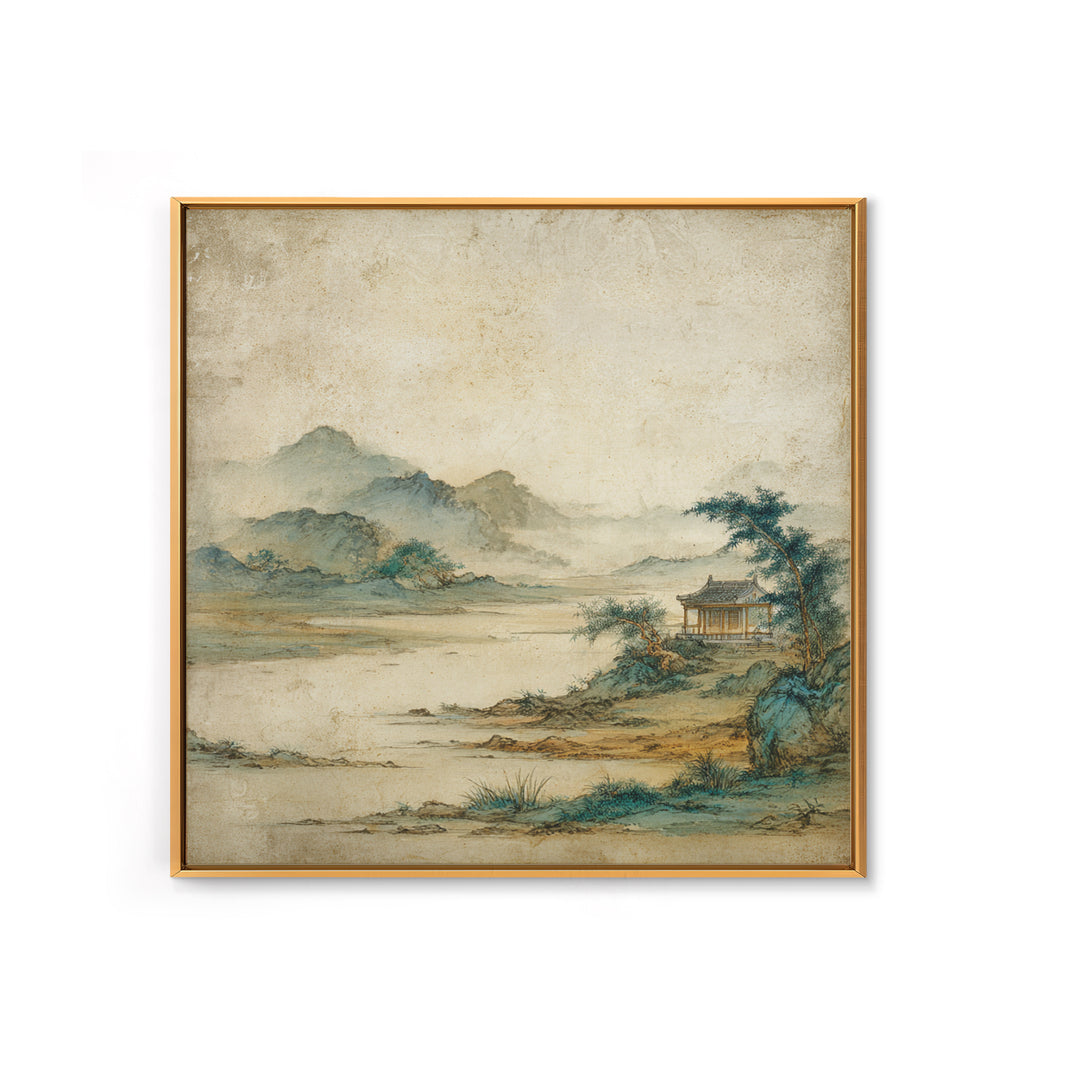 Chinese Mountain Scroll Landscape Framed Canvas Print, Asian Inspired Art, Gallery Decor, Living Room Decor, Fine Art, Harmony, ASI-1x1-32