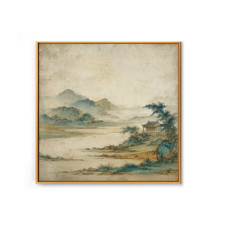 Chinese Mountain Scroll Landscape Framed Canvas Print, Asian Inspired Art, Gallery Decor, Living Room Decor, Fine Art, Harmony, ASI-1x1-32